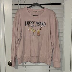 Lucky Brand Pink Graphic Crewneck Sweatshirt with Cocktail Motif